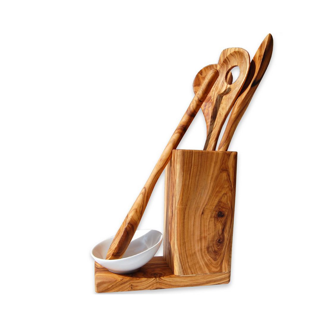 OLIVENHOLZ ERLEBEN Kochlöffel-Set mit Utensilienbehälter
