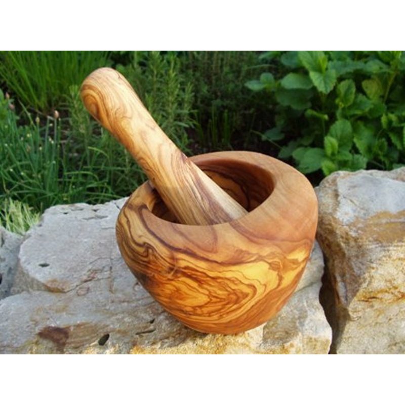OLIVENHOLZ ERLEBEN Mörser Ø 12cm inkl. Stößel aus Olivenholz