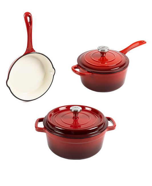 Pot set, cast iron, enameled